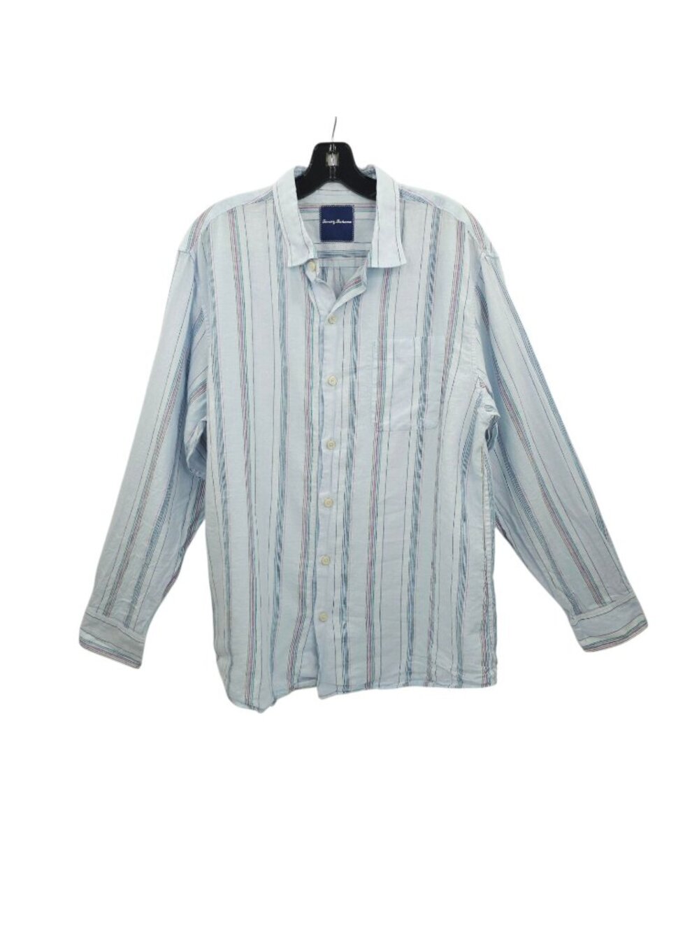 Tommy Bahama Shirt Mens L Blue Striped Linen Blend Long Sleeve Button Up Casual
